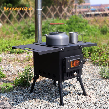 Fogão a Lenha Dobrável para Acampamento, Aquecedor de Tenda Portátil com Chaminé Destacável de 5 Seções, Queimador de Lenha para Pesca no Gelo, Para Cozinhar e Churrasco ao Ar Livre