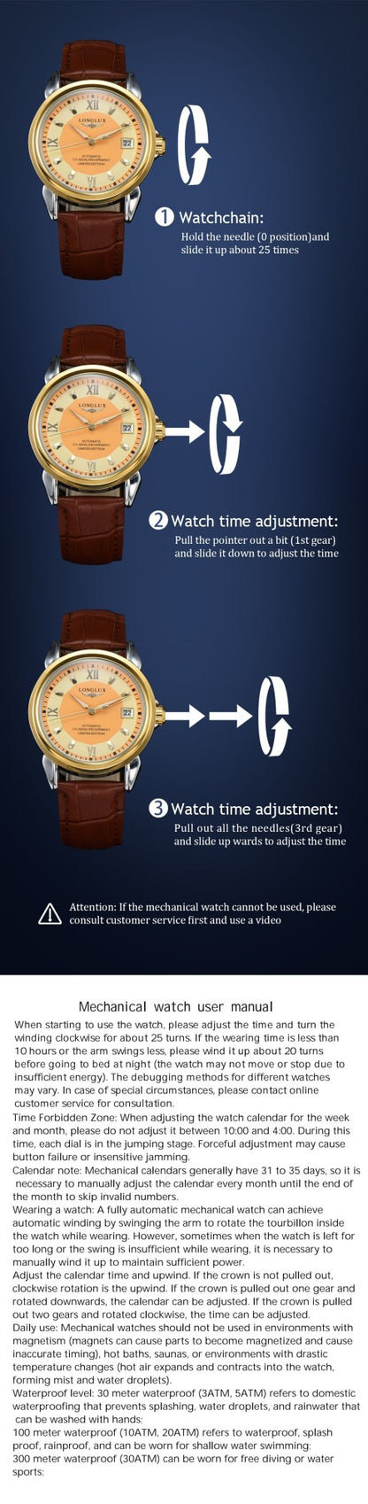 LONGLUX automatic man watch business leisure dating mechanical wristwatches day date waterproof leather  mens watch men gift