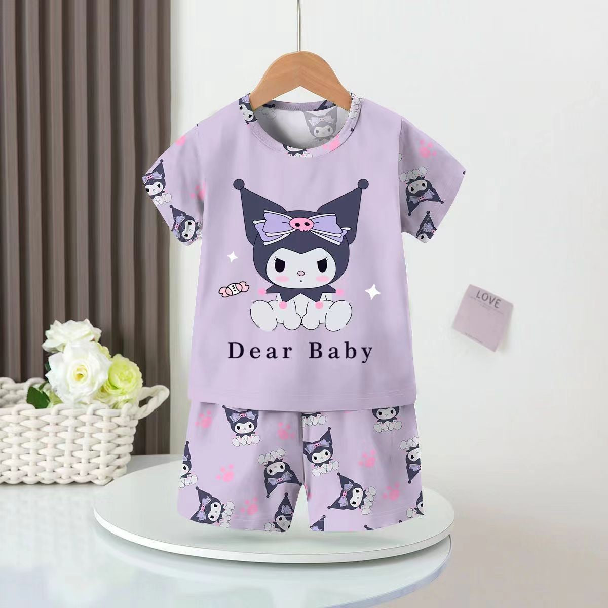 Spring and Autumn Girls' Short-sleeved Shorts Thin Air-conditioned Clothing Pajama Pajamas Sleepwear Robe Children's Mother Kids