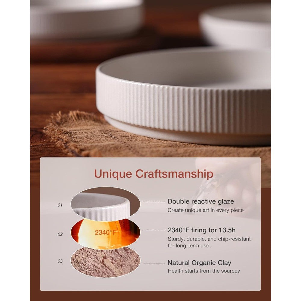 famiware Star 8.25 Pasta Bowls, Large Dinner Bowls Set of 6, Salad Bowl Plates, Shallow Bowls for Eating, Matte White (Full Glaz