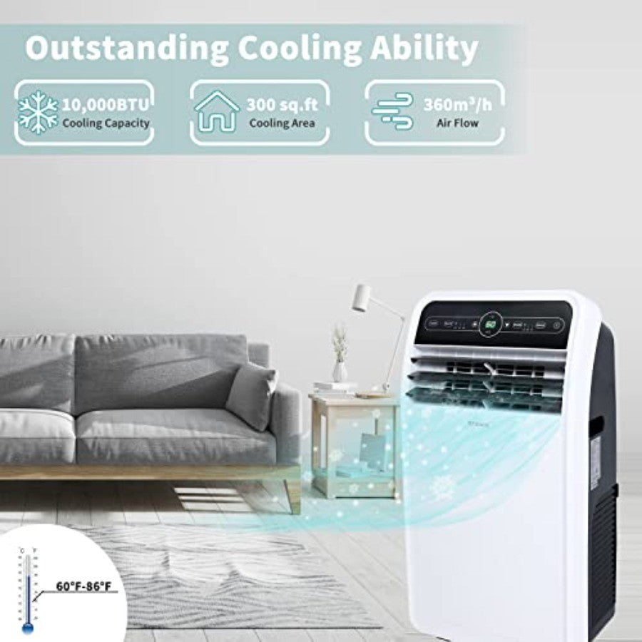 Ar Condicionado Portátil de 10.000 BTU com Modos de Refrigeração, Desumidificação e Ventilação Integrados para Ambientes de até 28m² com Controle Remoto e Wi-Fi