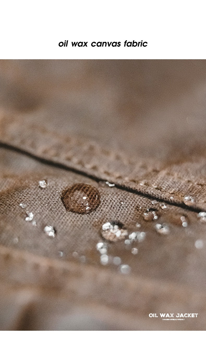 Maden Retro Heavyweight Canvas Oil Waxed Jacket Cotton Waterproof Hunting Coat Male Spring Khaki Casual Work Safari Style Jacket