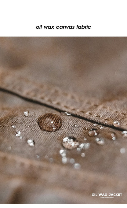 Maden Retro Heavyweight Canvas Oil Waxed Jacket Cotton Waterproof Hunting Coat Male Spring Khaki Casual Work Safari Style Jacket