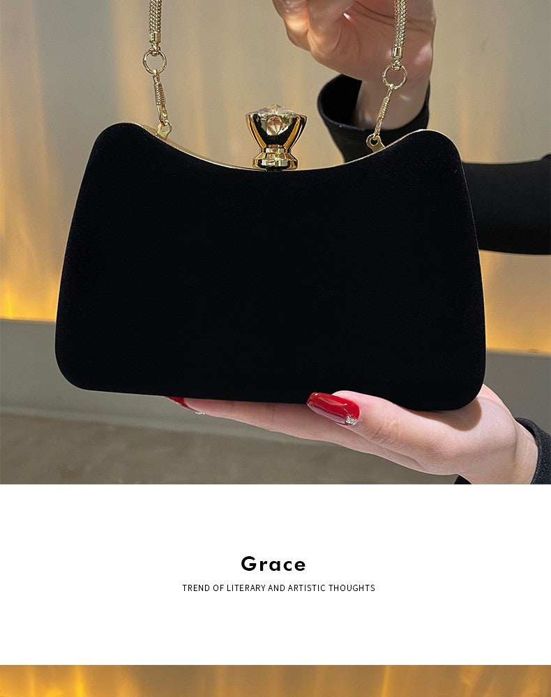 Luxury Black Satin Evening Clutch Bag High-Quality Flannel Small Handbag Elegant Dinner Party Crossbody Wallet for Women