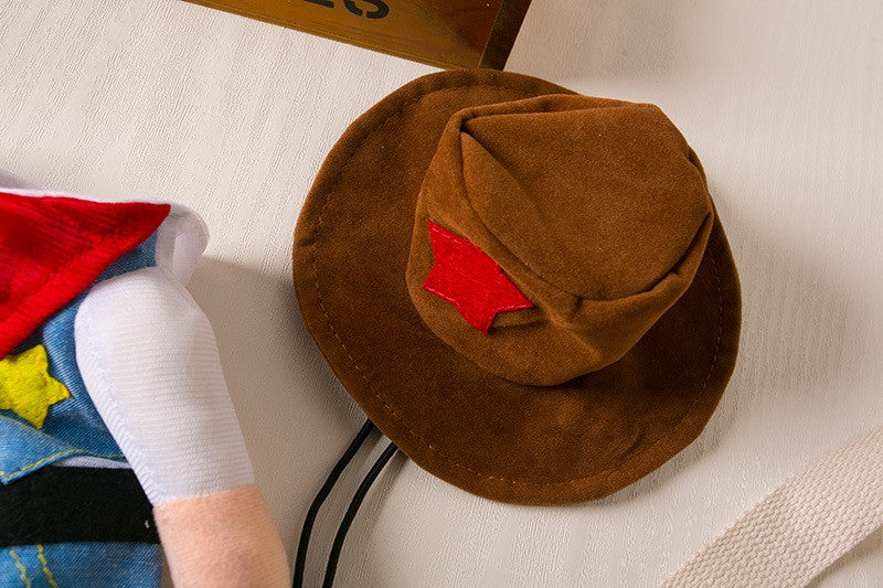Fantasia de Cowboy com Chapéu para Gatos e Cães Pequenos Roupa Engraçada de Halloween para Gatos e Cães Pequenos