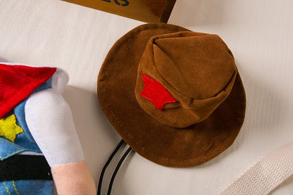 Fantasia de Cowboy com Chapéu para Gatos e Cães Pequenos Roupa Engraçada de Halloween para Gatos e Cães Pequenos