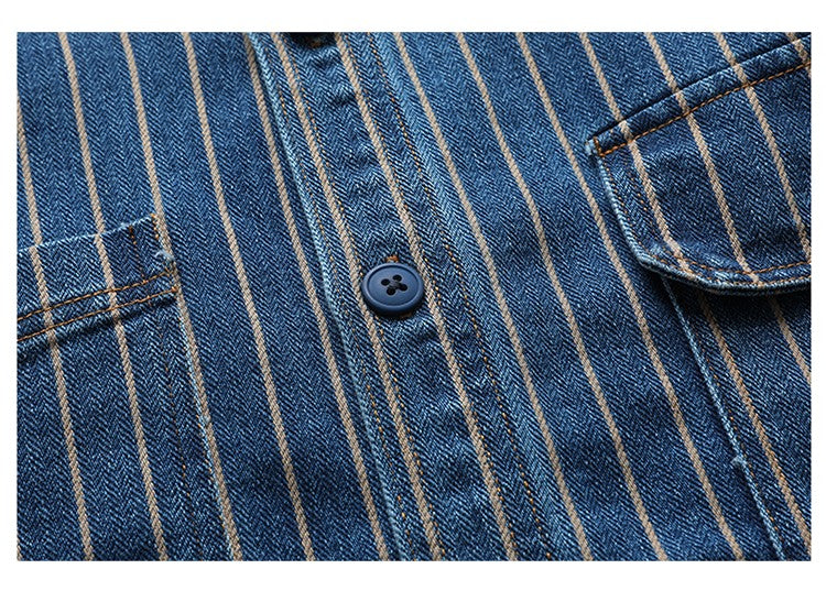 American Retro Workwear Long Sve Denim irt Loose Casual Striped ket irt Youth Trend Autumn Wear Iron Free