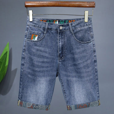 Summer New Men's Embroidered Denim Shorts Fashion Straight Slim Personality Streetwear Jeans Male Bermuda Male Short Pants