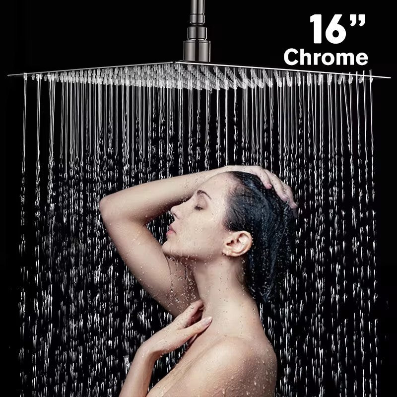 8" 10" 12" Stainless Steel High Pressure Rainfall Shower Head Large Flow Square Pressure Boosting Design Spa Bathroom Showerhead