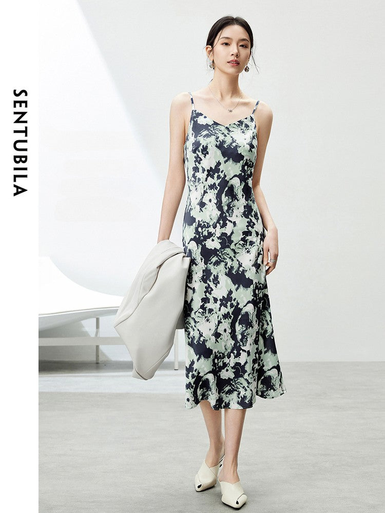 SENTUBILA Midi Print Slip Dresses Women 2025 Spring Summer Korean Fashion Sundre