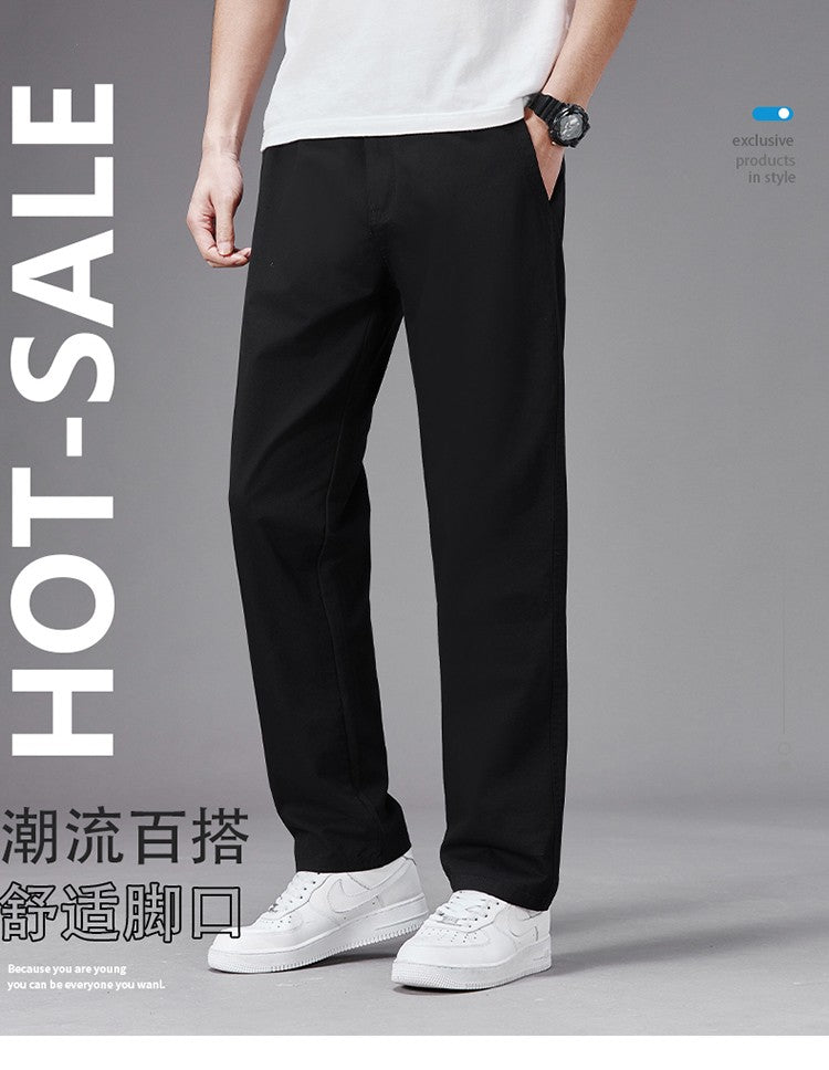 Calças Casuais Grandes Masculinas Cintura Elástica Perna Reta Ajustada Calças de Verão Masculinas Soltas de Algodão Roupa de Trabalho Plus Size Grande 6XL Cáqui Claro