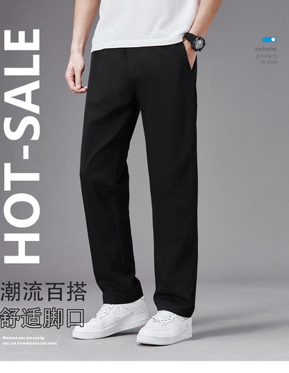 Calças Casuais Grandes Masculinas Cintura Elástica Perna Reta Ajustada Calças de Verão Masculinas Soltas de Algodão Roupa de Trabalho Plus Size Grande 6XL Cáqui Claro