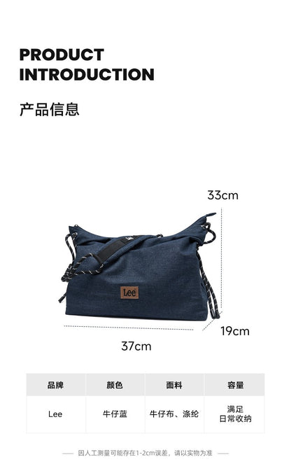 LEE Unisex Denim Blue Soft Pillow Shoulder Bags Beige Casual Simple Utility Light Ladies Large High Capacity Hobo Crossbody Bag
