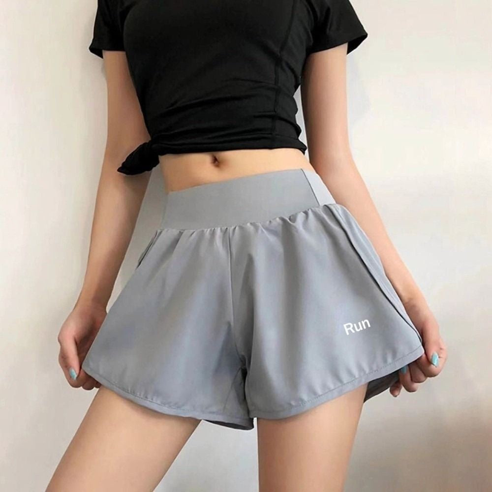 Fashion Anti-glare Lining 2 in 1 Yoga Shorts Loose Fitting Hem Elastic Sports Shorts Breathable Quick Dry Fitness Shorts Gym