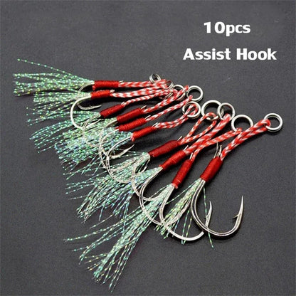 10-40 Peças Iscas de Pesca de Slow Jigging Anzóis de Assistência para Jigging Barbed Anzóis Simples com Pena de Rosca Pesca Isca de Pesca de Aço de Alto Carbono