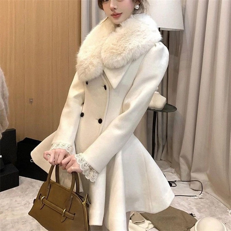 Hepburn Preface Pinch Waist and Clip Cotton Wool Coat 2025 Winter New Item Rich Heiress Thick Woolen Coat Coat Commuting Jacket