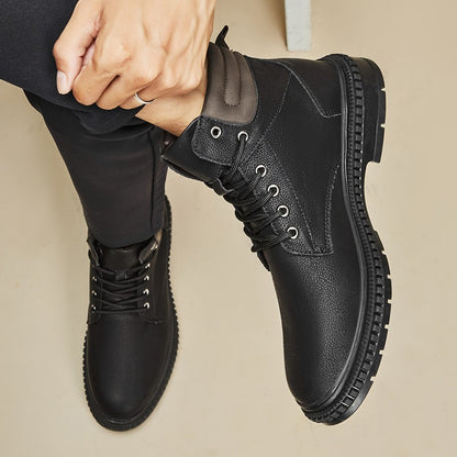 Italian Men's Handmade Genuine Leather Boots Outdoor Antiskid Motorcycle Boot Fashion Thick Bottom Lace-Up Boots Walking Shoes