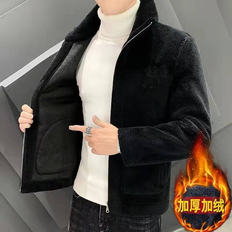 2025 Autumn/winter Korean Edition New Men's Lamb Wool Coat High Collar Thick Wool Men's Cotton Coat Trendy Coat Wholesale