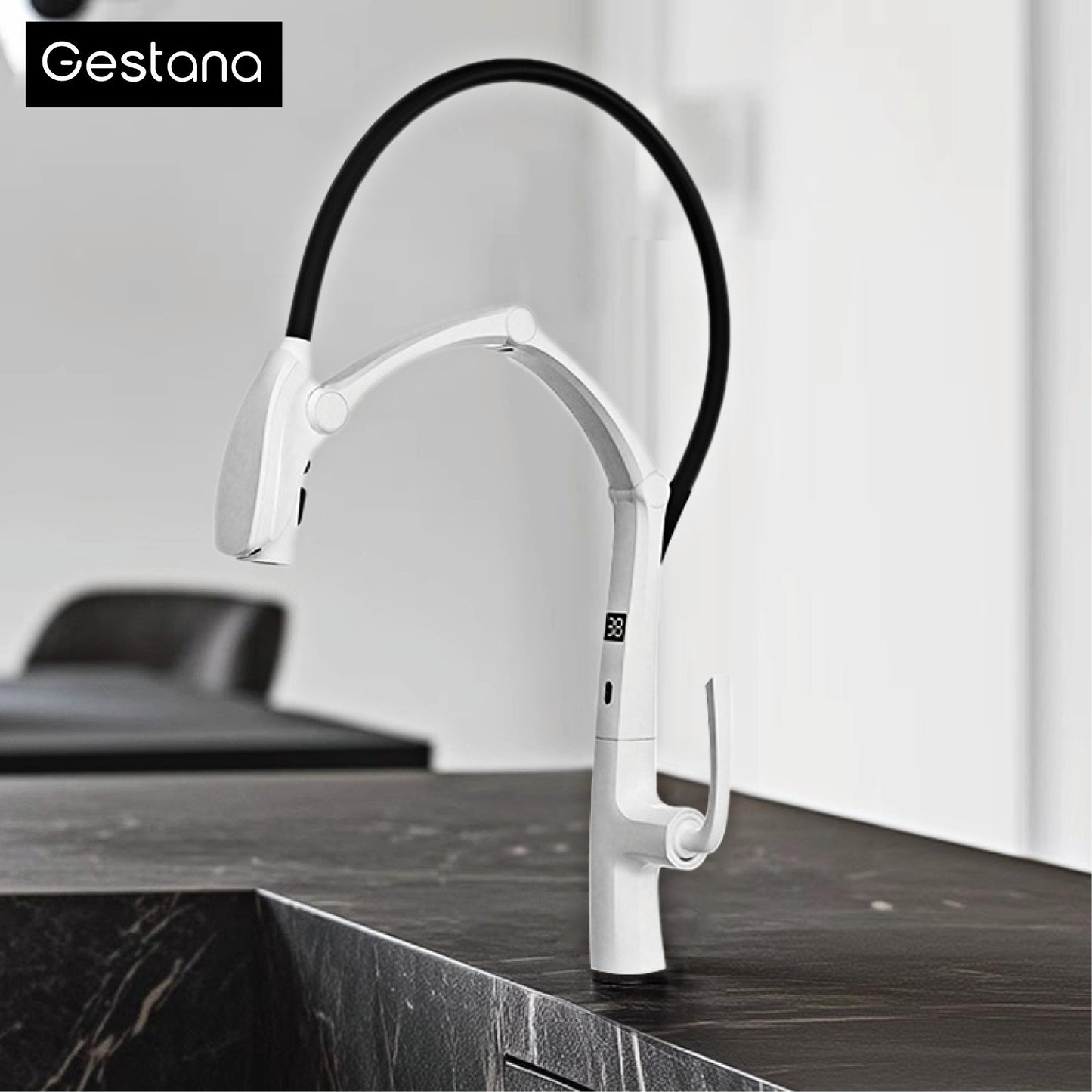 Luxury Gunmetal Brass Kitchen Faucet with LED Display,Sensor&Pull-Out 3-Function Spray,Touchless High Pressure Water-Saving Tap