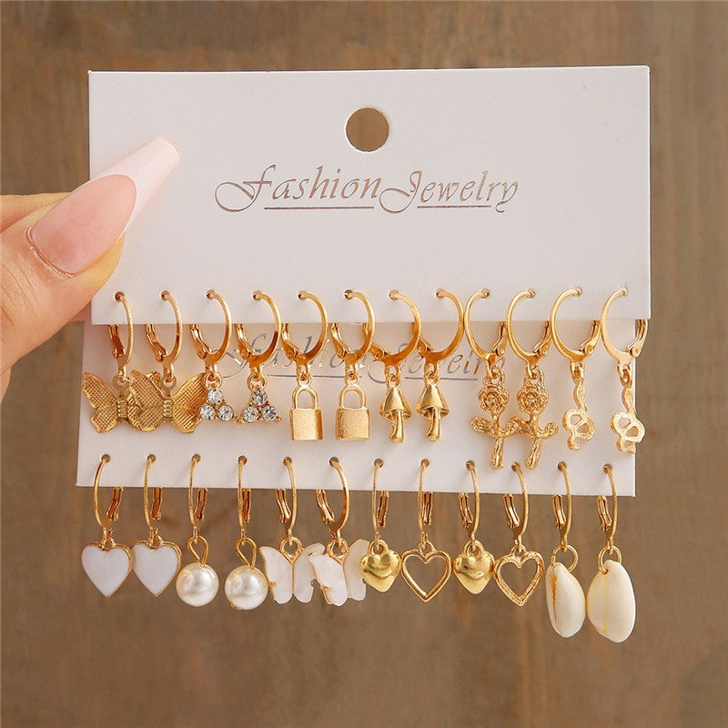 Brincos Grandes de Coração Dourado e Prateado YOBEST para Mulheres, Conjunto de Brincos Borboleta Pendurados, Presentes de Joias Femininas, Nova Moda, 2025
