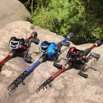 Sougayilang 1.8-2.4m Fibra de Carbono Vara de Pesca Telescópica e Molinete Combo de Alta Qualidade Vara de Pesca de Arremesso 18+1BB Conjunto de Pesca com Molinete