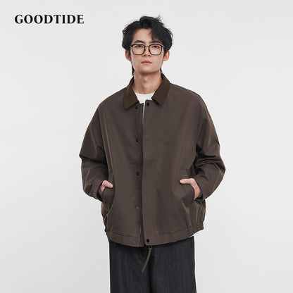 American Retro Men's Fashion Jacket 2025 Spring and Autumn New Loose Solid Color Lapel Workwear Top Men's Jacket