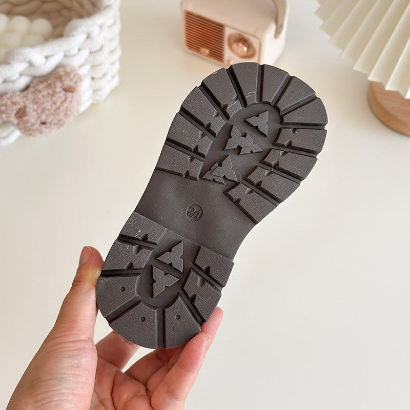 Girls Padded Fashion Leather Boots 2-18 Years Old Thickened Bow Hairy Girls Cotton Shoes Winter Beige Soft Non-slip Kids Boots