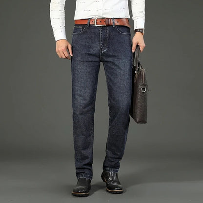 Wthinlee Calça Jeans Masculina Nova, Casual, Reta, Elástica, Moda Clássica, Azul, Preta, Trabalho, Calças Jeans Masculinas de Marca