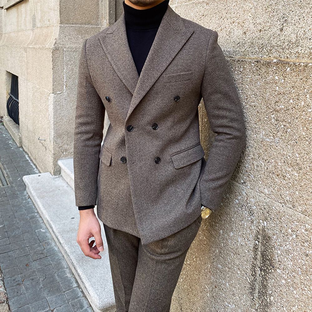 Vintage Men's Suit 2 Pieces Business Formal Casual Double Breasted Slim Fit Suits Party Wedding Dress Costume Male Suit