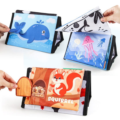 10 Page Cloth Book Montessori Touch And Feel Infant Soft Desk Calendar Cloth Books Cartoon Animals Early Education Toys For Baby