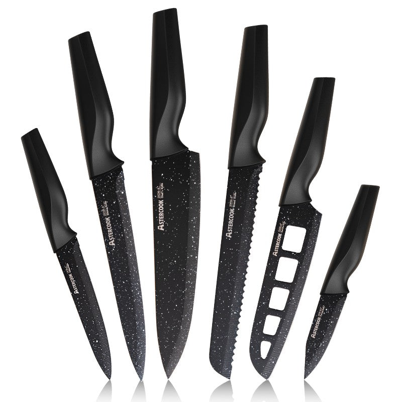Conjunto de facas Astercook de 6 peças, conjunto de facas de cozinha estreladas com protetores de lâmina, laváveis na lava-louças, aço inoxidável alemão de alto carbono