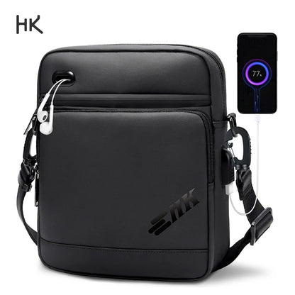 HK Casual Men's Shoulder Bag Large Crossbody Bag USB Charging Travel Sports Chest Bags Waterproof Sling Pack With Headphone Jack