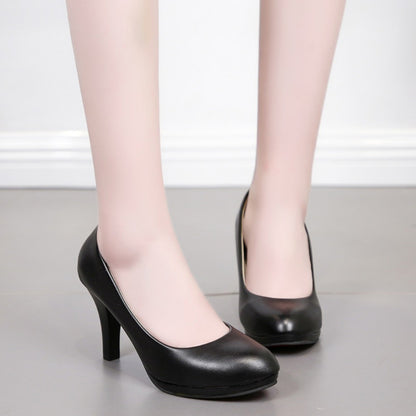 women Single Shoe Work Shoes Women's Pumps Black Professional Interview High Heels Mid Heeled Work Shoes size 34-42