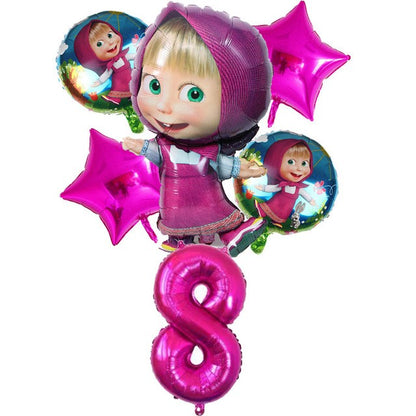 Masha and The Bear Theme Birthday Party Supplies Girls Masha Tableware Set Balloons Plates Cups for Kids Party Baby Shower Decor