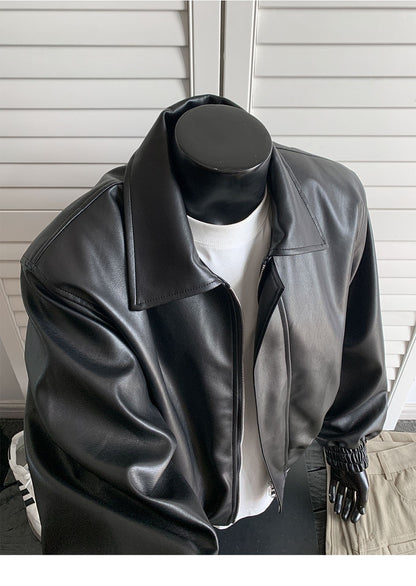 chaquetas sin manga cuerina Loose short leather jacket Shoulder pad coat American retro leather jacket for men