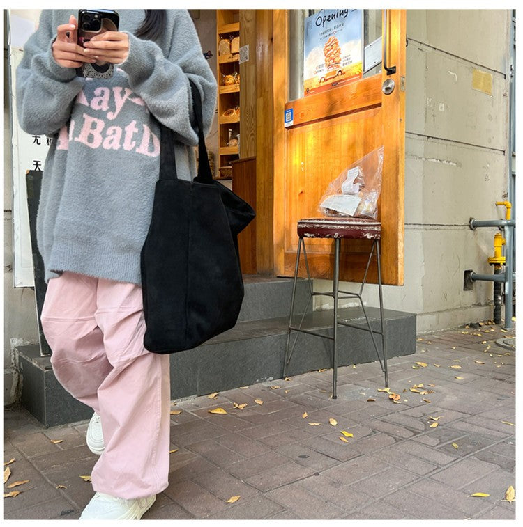 Autumn and winter new matte suede tote bag large capacity commuter casual shoulder bag fashionable versatile women's bag