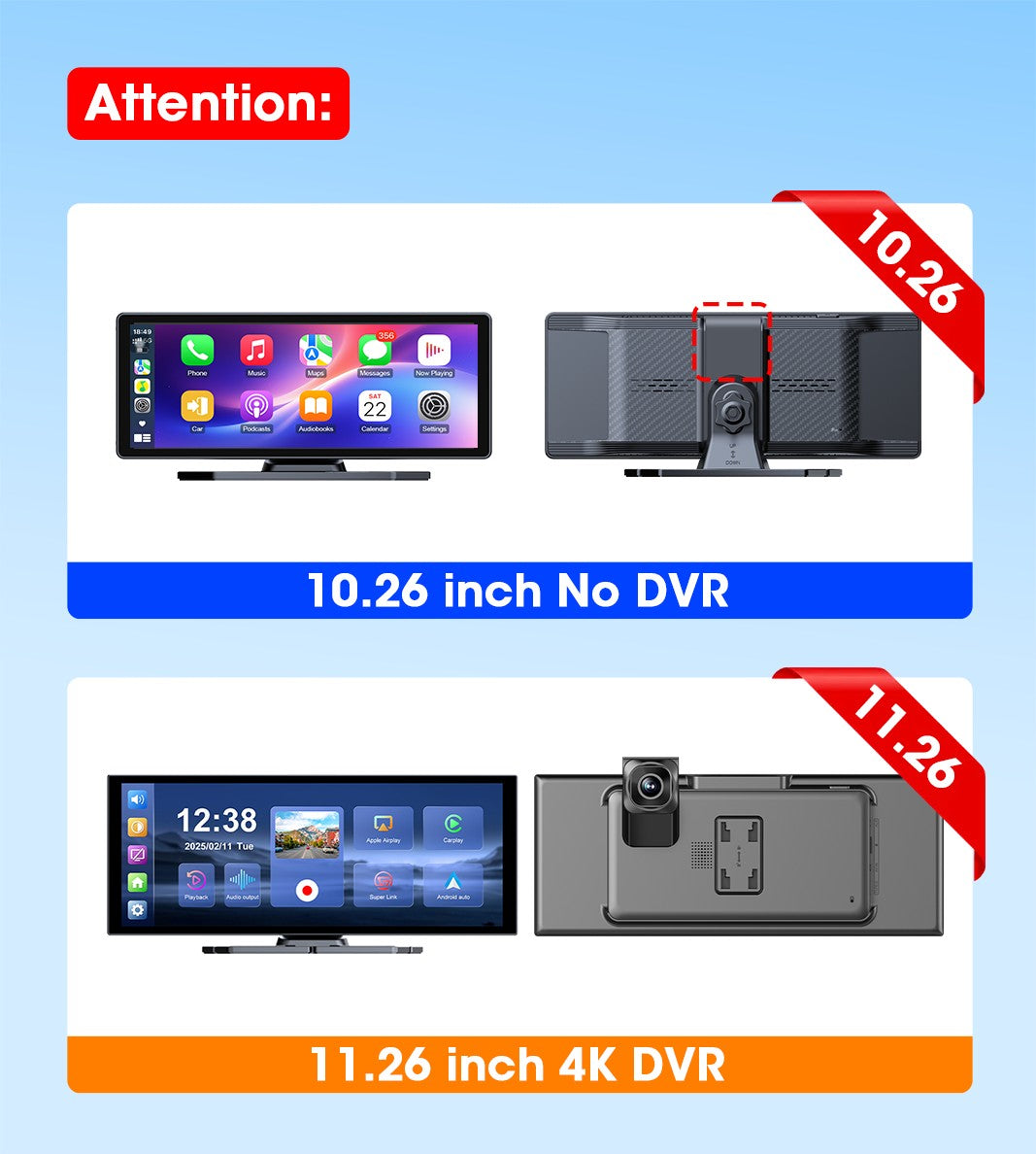 Develuck NEW 11.26 inch 4K DVR Wireless CarPlay and Android Auto Portable Dash Cam Car Screen Video Recorder 5G WIFI Navigation