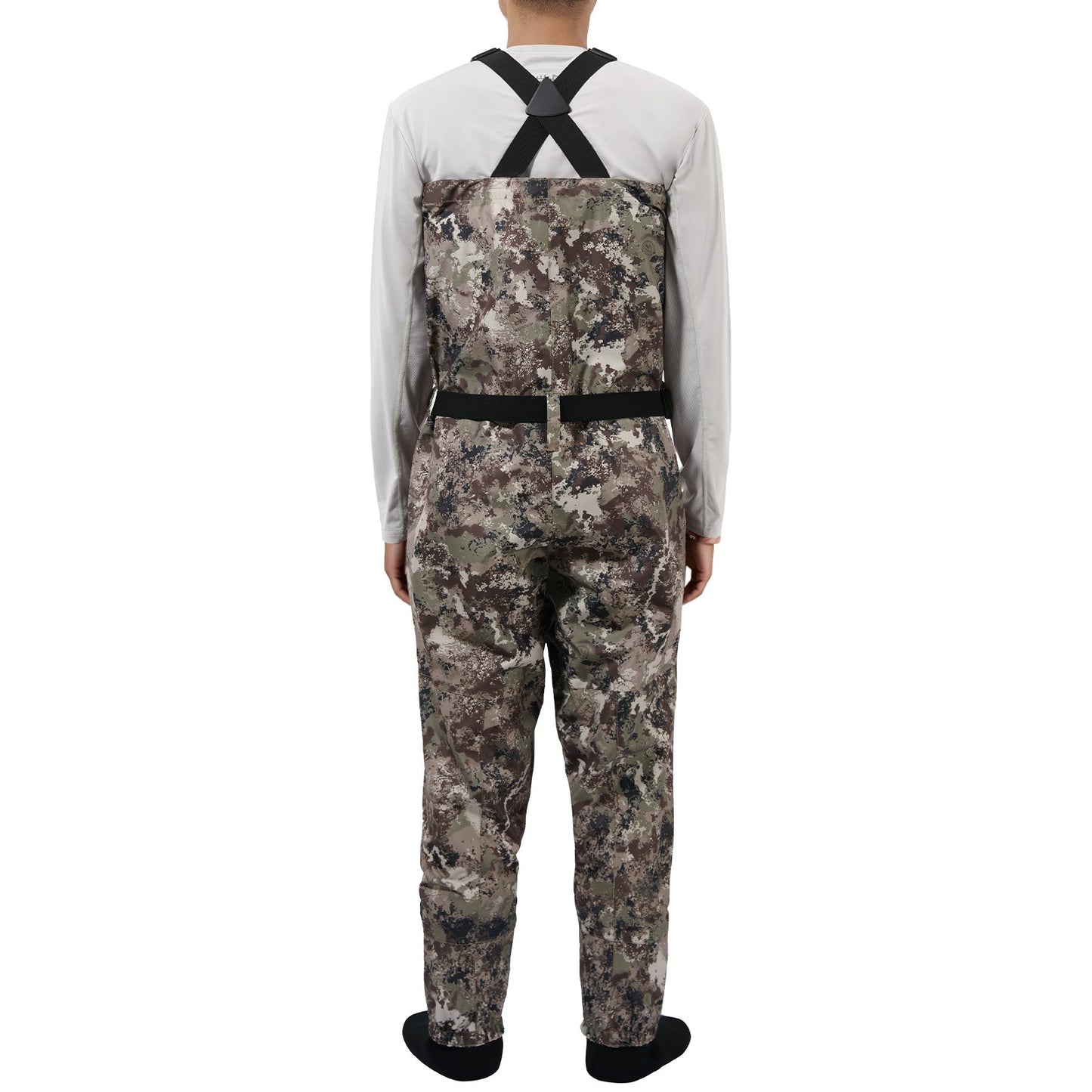 BASSDASH Stockingfoot Masculina Leve e Respirável, Macacão de Peito com Meias, Camuflado Preto para Pesca com Mosca e Caça FW11
