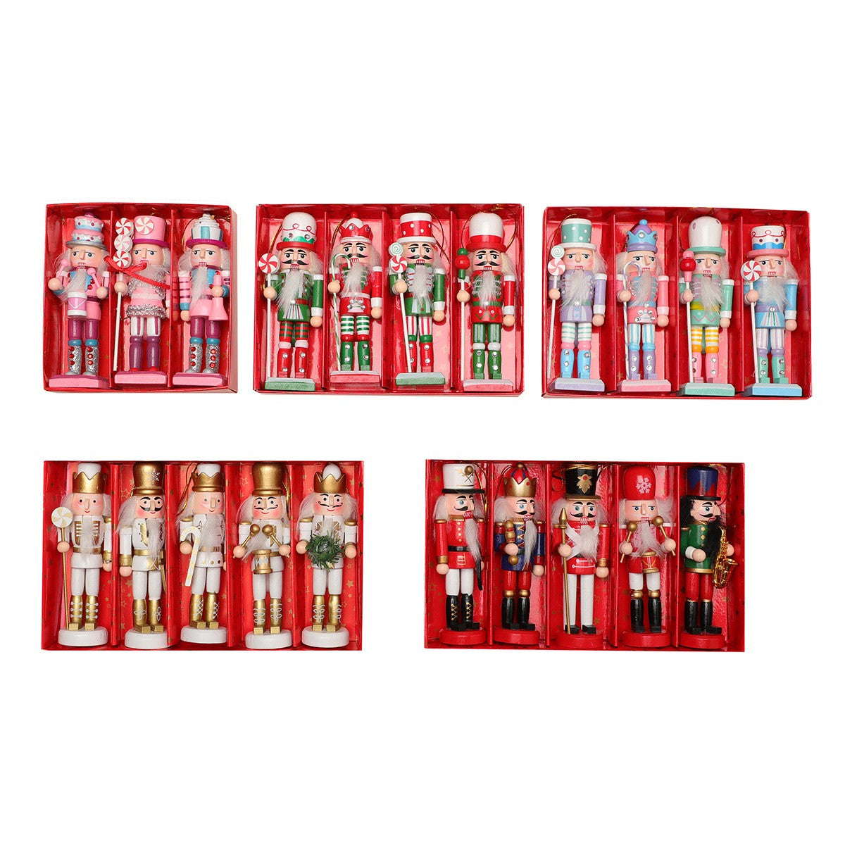 3/4/5PCS Walnut Soldier Christmas Ornaments Pink Red Gold Walnut Soldier Christmas Tree Decorations Xmas Gifts