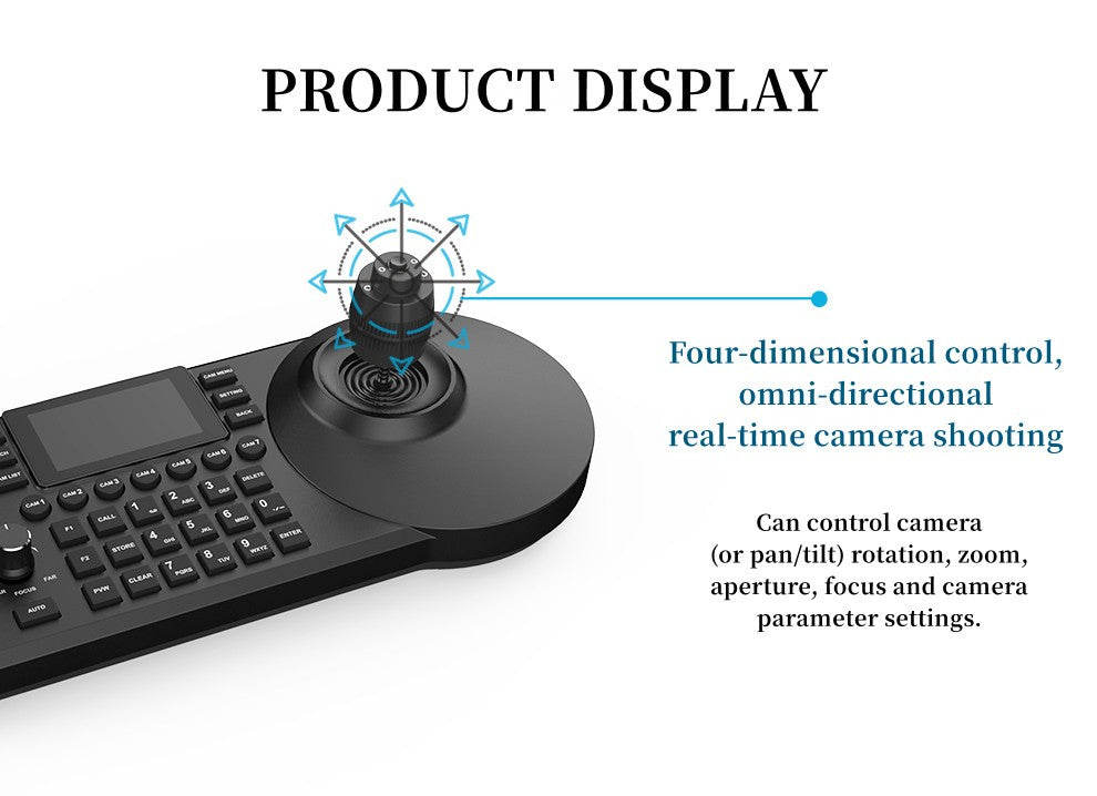 NDI 4D Joystick Keyboard 3-inch Color Screen Network Visca Pelco-D/P Protocol Rocker Console POE Camera Control Keyboard
