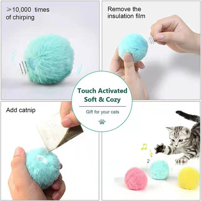 Brinquedos Inteligentes para Gatos Bola Interativa de Pelúcia Elétrica Brinquedo de Treinamento com Erva de Gato para Gatinhos com Som de Toque Produto para Animais de Estimação Bola de Brinquedo que Faz Barulho Suprimentos para Gatos