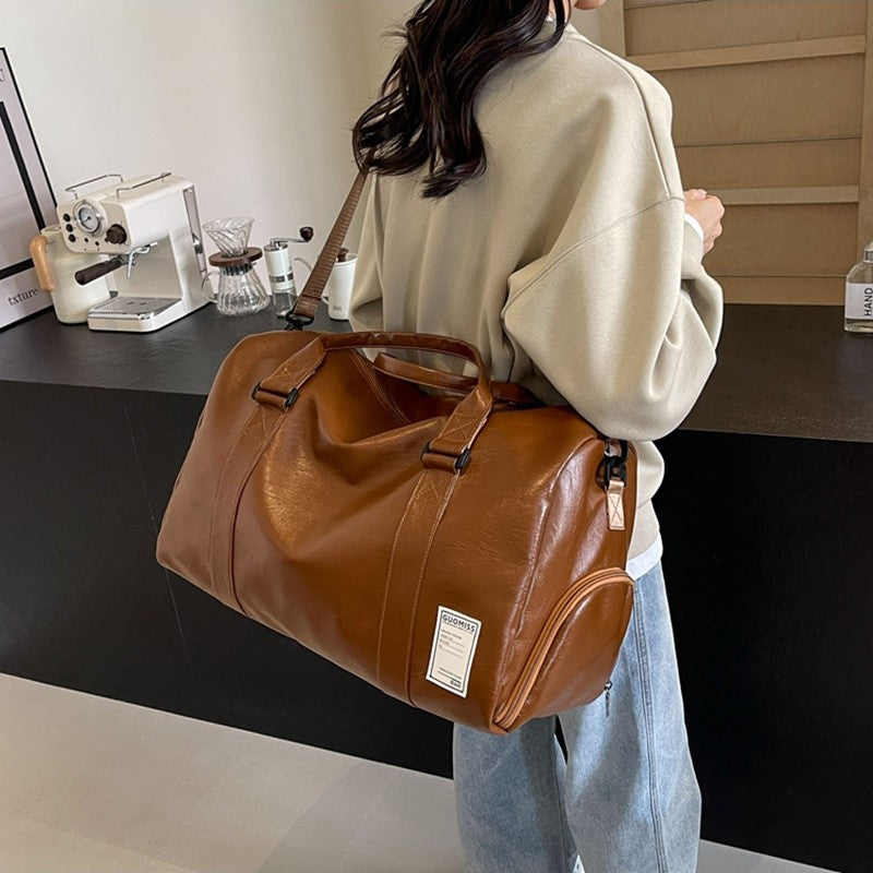 Fashion Women'S Travel Totes Duffle PU Leather Gym Sports Fitness Casual Luggage Handbag Shoes Pocket Shoulder Weekend Bag