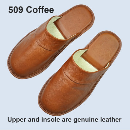 Genuine Cow Leather Slippers Homes in indoor slipper Spring Autumn summer men women elderly non-slip casual single Slides shoes