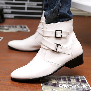 Hot Sale Luxury Chelsea Boots Men Pointed -toe Mens White Boots Black British Style High-heel Men Dress Boots Design Ankle Boot