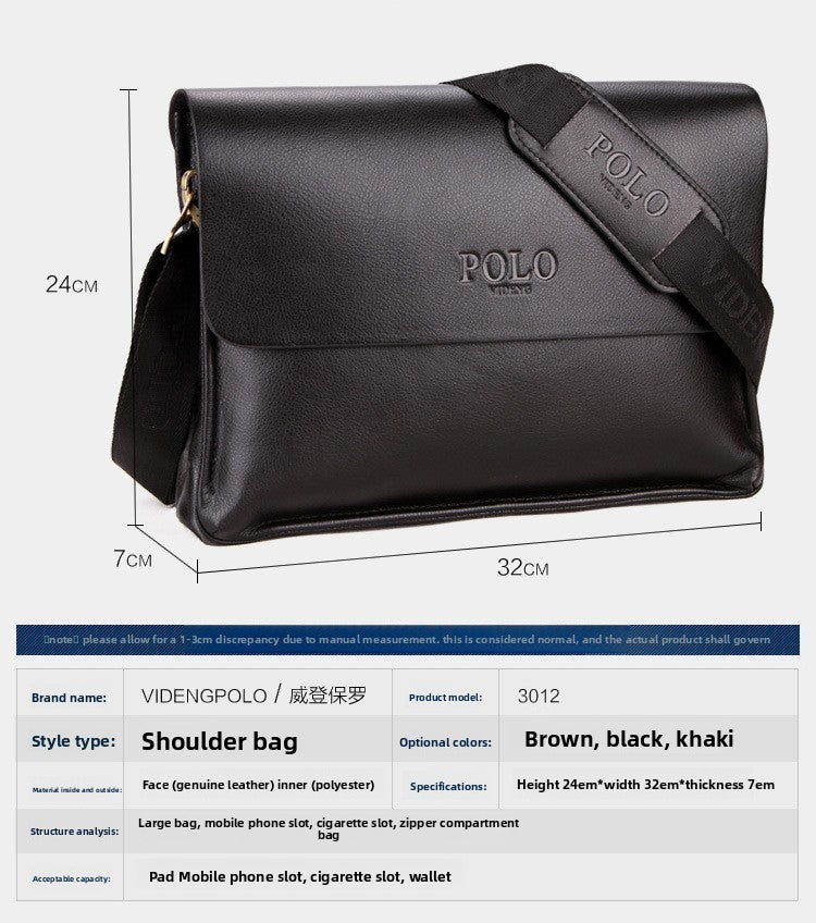 New Men's Bag, Business Shoulder Bag, Wear-resistant Waterproof PU Leather 10 Inch Capacity Men's Briefcase POLO Casual Bag
