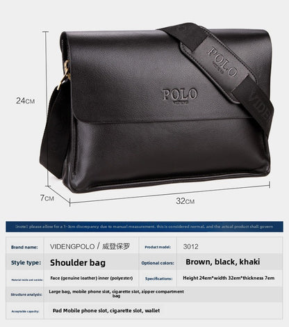 New Men's Bag, Business Shoulder Bag, Wear-resistant Waterproof PU Leather 10 Inch Capacity Men's Briefcase POLO Casual Bag