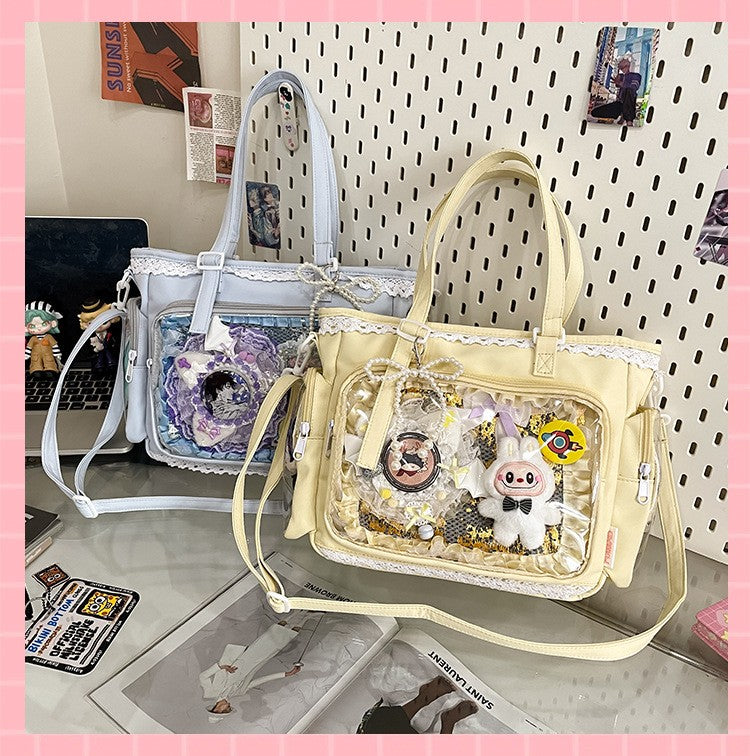 New Japanese Style Transparent Crossbody Bag Cute Candy Color Commuting Shoulder Bag for Girls Simple and Casual Texture Ita Bag