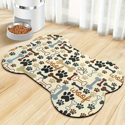 Tapete de Alimentação para Pets em Formato de Osso VIKAMA Tapete de Diatomáceas Desenho Animado Fofo Tapete de Chão Impermeável e Resistente à Sujeira Decoração para Casa