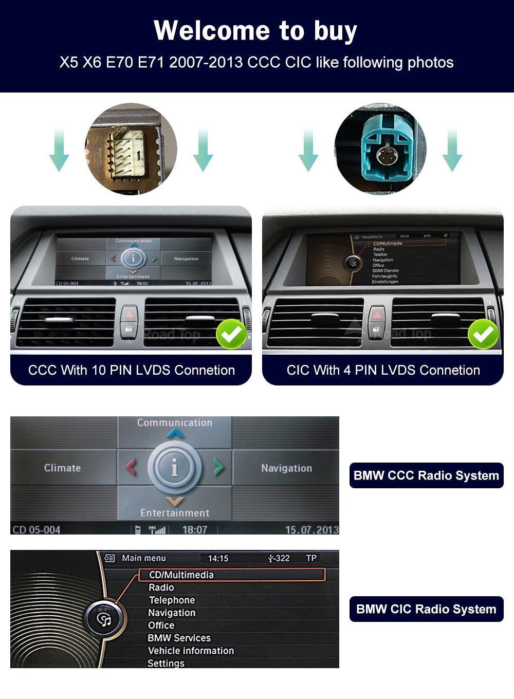 Wireless CarPlay Android Auto Car Multimedia Display For BMW 1 Series  E81 E82 E87 E88 CCC/CIC System Touch Screen Car Radio