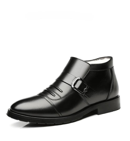 Botas de Neve Masculinas Couro Preto Estilo Britânico Sapatos de Inverno Masculino Casual Pelúcia Grossa Trabalho de Alta Qualidade Antiderrapante Forro de Lã Moda